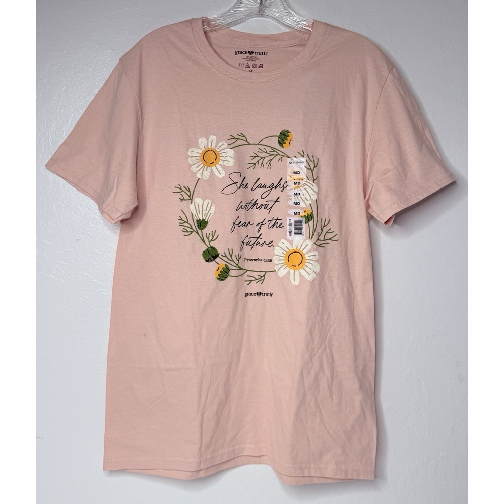 Kerusso Grace & Truth She Laughs Without Fear Shirt Size Med Blush Pink Bible